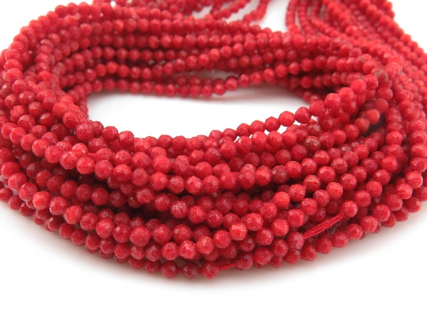 Red Coral Faceted Round Beads 2mm ~ 12'' Strand