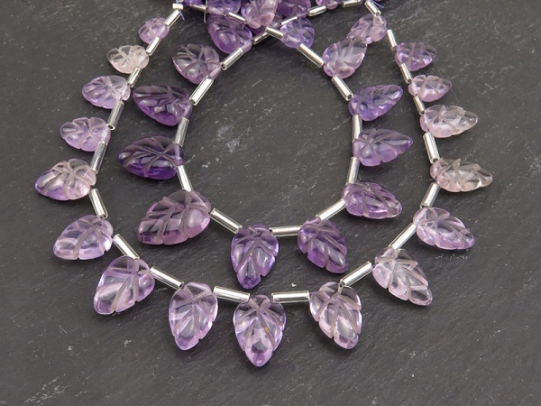 AAA Lilac Amethyst Carved Leaf Briolettes 9.75-13.75mm ~ 8'' Strand