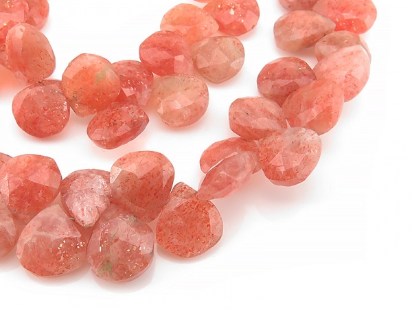 AA Sunstone Faceted Heart Briolettes ~ Various Sizes ~ 8'' Strand