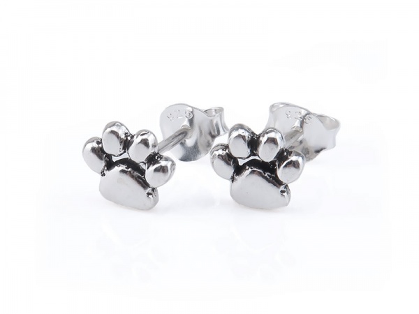 Sterling Silver Paw Print Ear Studs ~ PAIR