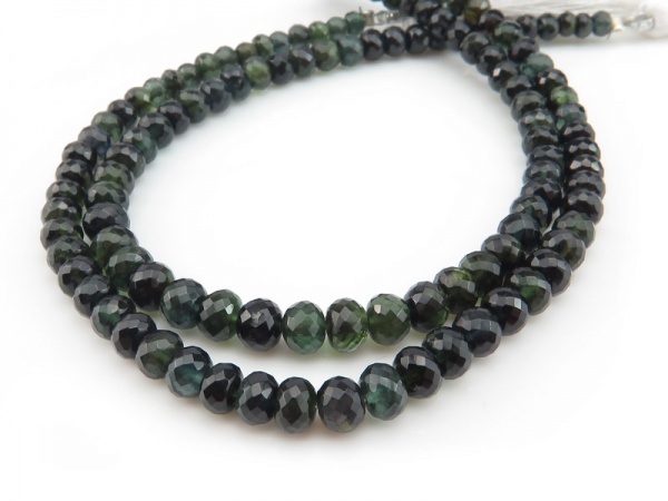 AA+ Green Tourmaline Micro-Faceted Rondelles 3.5-4.75mm ~ 8'' Strand