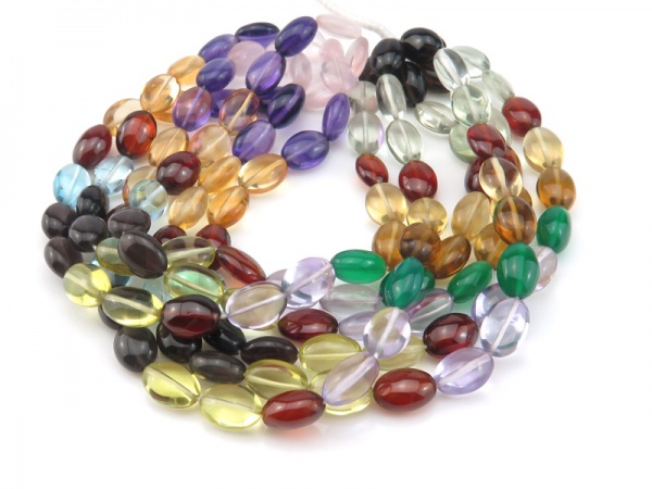 AAA Multi-Gem Smooth Oval Beads 10mm ~ 16.5'' Strand