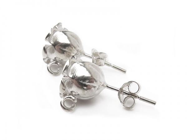 Sterling Silver Flower Ear Post w/Ring 10mm ~ PAIR