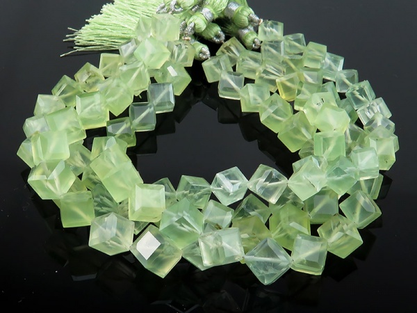 AA Prehnite Faceted 3D Cube Beads ~ Various Sizes ~ 9'' Strand