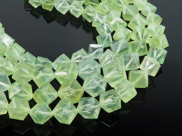 AA Prehnite Faceted 3D Cube Beads ~ Various Sizes ~ 9'' Strand