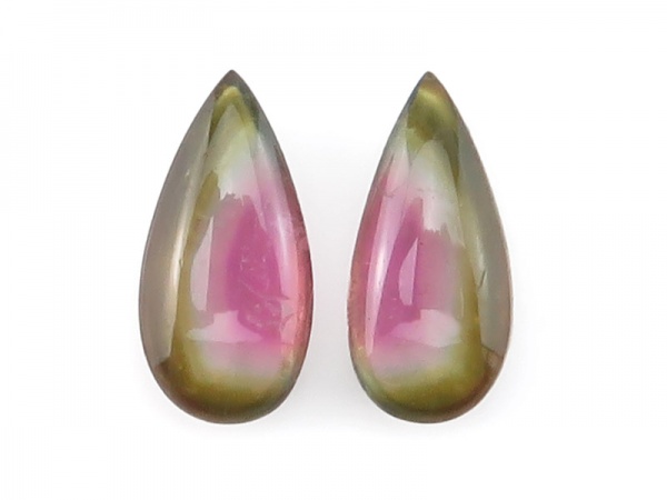 Fair Mined Watermelon Tourmaline Smooth Pear 14mm ~ PAIR