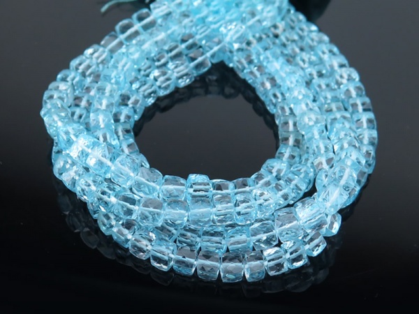 AAA Sky Blue Topaz Micro-Faceted Cube Beads ~ Various Sizes ~ 8.5'' Strand