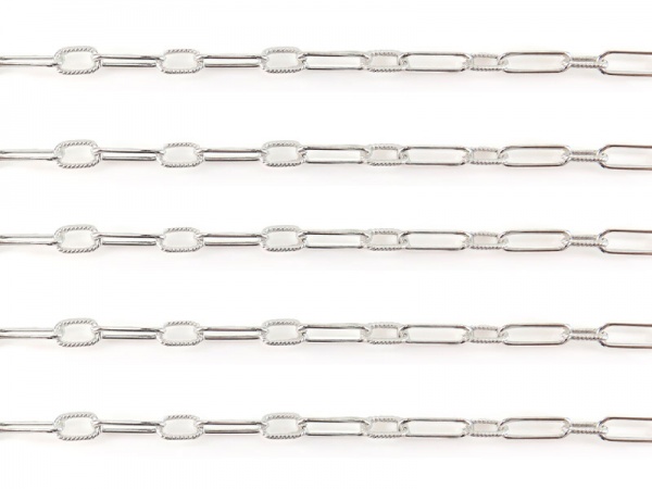 Sterling Silver Smooth/Twisted Long Oval Cable Chain 11.25mm x 4.35mm  ~ by the Foot