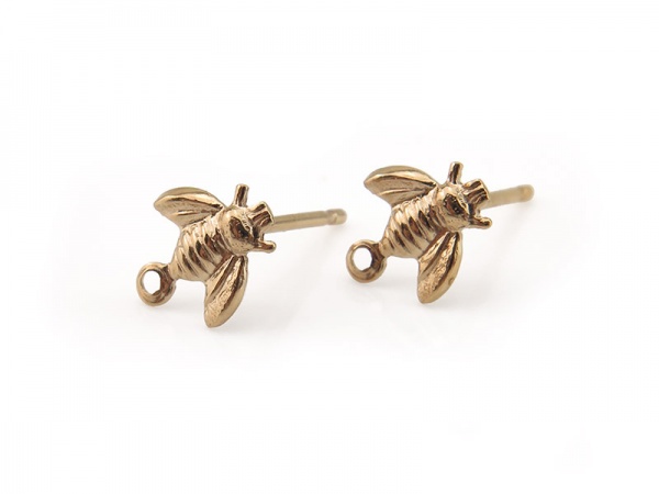 Gold Filled Bee Ear Studs with Ring ~ PAIR