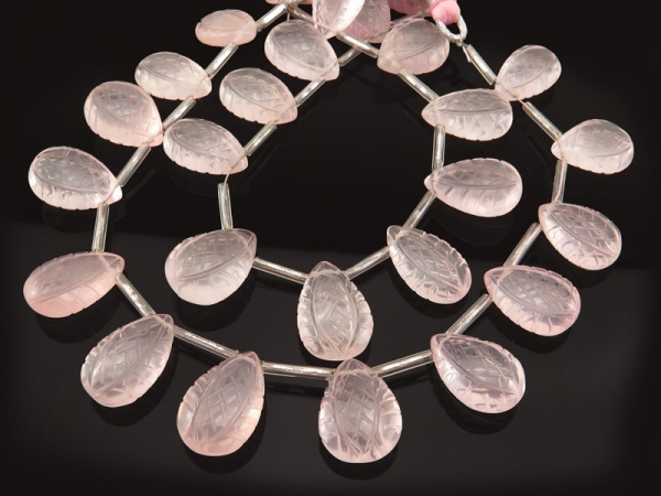 AAA Rose Quartz Carved Pear Briolettes 15-17mm ~ 7.5'' Strand