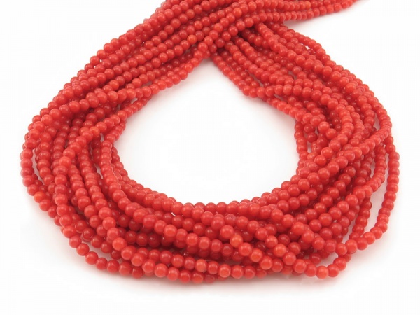 Red Bamboo Coral Smooth Round Beads 3.5mm ~ 16'' Strand