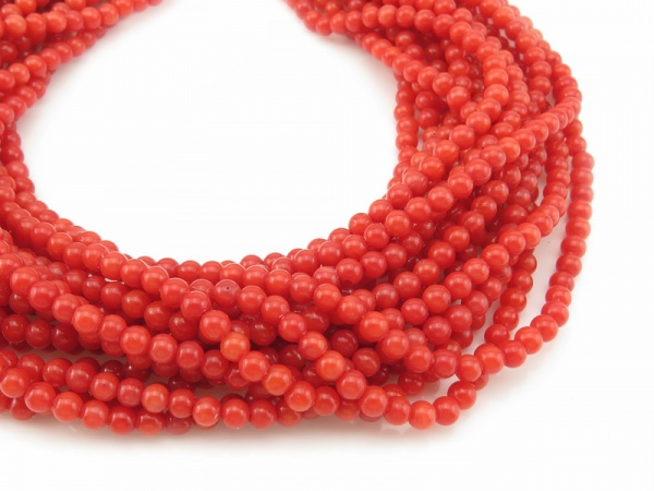 Red Bamboo Coral Smooth Round Beads 3.5mm ~ 16'' Strand