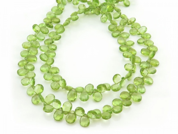 AA Peridot Faceted Pear Briolettes 6-7mm ~ 10'' Strand