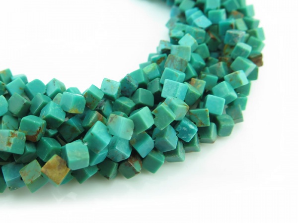 Turquoise Smooth Diagonal Cube Beads 4mm ~ 16'' Strand