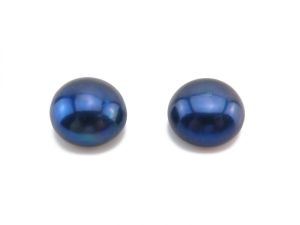 Freshwater Pearl Royal Blue Button 7-7.5mm ~ Half Drilled ~ PAIR