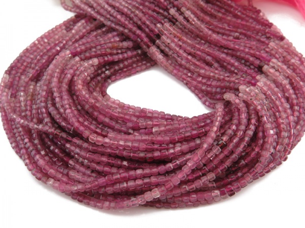 AA Pink Tourmaline Faceted Cube Beads 2.25mm ~ 12.5'' Strand