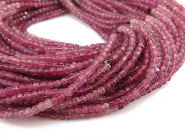 AA Pink Tourmaline Faceted Cube Beads 2.25mm ~ 12.5'' Strand