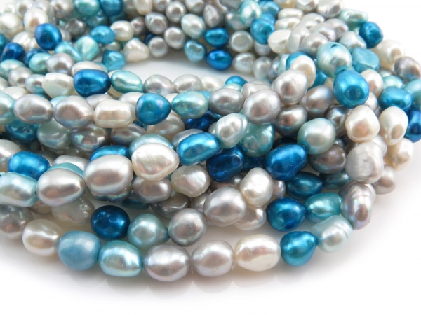 Freshwater Pearl Mixed Blue Nugget Beads 9-10mm ~ 16'' Strand