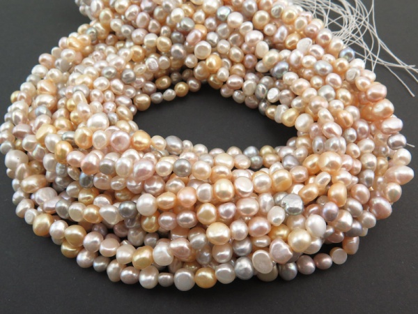 Freshwater Pearl Mixed Colour Cross Drilled Beads 5-7mm ~ 16'' Strand