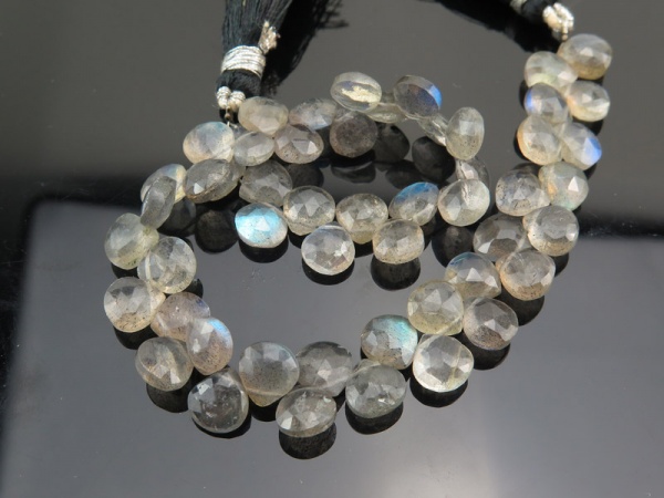 AA Labradorite Faceted Heart Briolettes 7-7.5mm ~ 8'' Strand