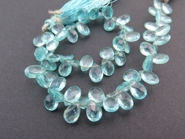 AA Ocean Apatite Faceted Pear Briolettes 6-7.5mm ~ 8'' Strand
