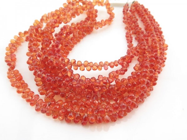 AAA Red/Orange Sapphire Faceted Teardrop Briolettes 3.5-4.5mm ~ 15'' Strand