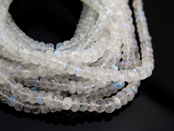 AA Rainbow Moonstone Micro-Faceted Rondelles 4-6mm ~ 16'' Strand
