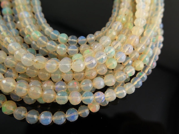 AA Ethiopian Opal Micro-Faceted Round Beads 4-7mm ~ 15'' Strand