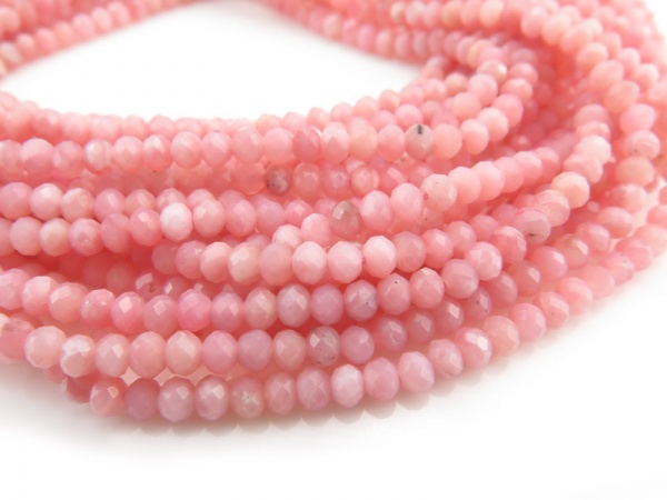 AA+ Pink Opal Micro-Faceted Rondelles 3.25mm ~ 12.5'' Strand