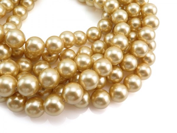 Shell Pearl Gold Round Beads 10mm ~ 16'' Strand