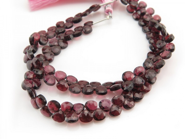 AA+ Rhodolite Garnet Micro-Faceted Heart Briolettes 5.5mm ~ 7'' Strand