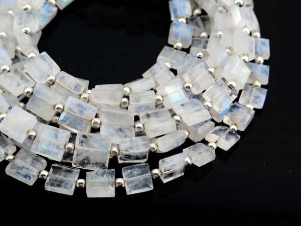 AA Rainbow Moonstone Faceted Square Beads 4.5-6.25mm ~ 9'' Strand