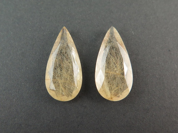 Fair Mined Golden Rutilated Quartz Pear Gemstone 24mm ~ PAIR