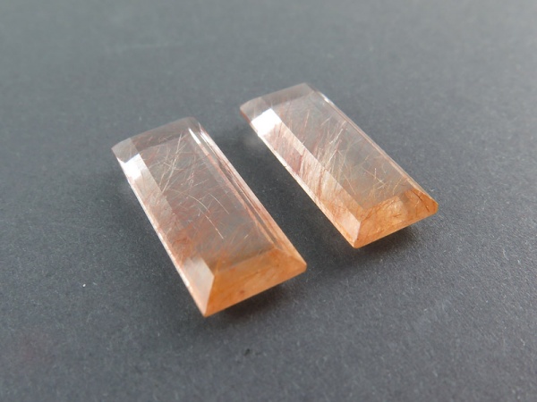 Fair Mined Copper Rutilated Quartz Baguette Gemstone 24.25mm ~ PAIR