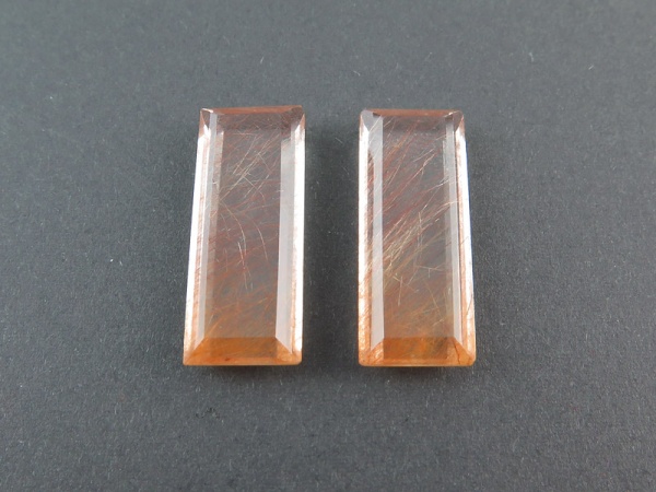 Fair Mined Copper Rutilated Quartz Baguette Gemstone 24.25mm ~ PAIR