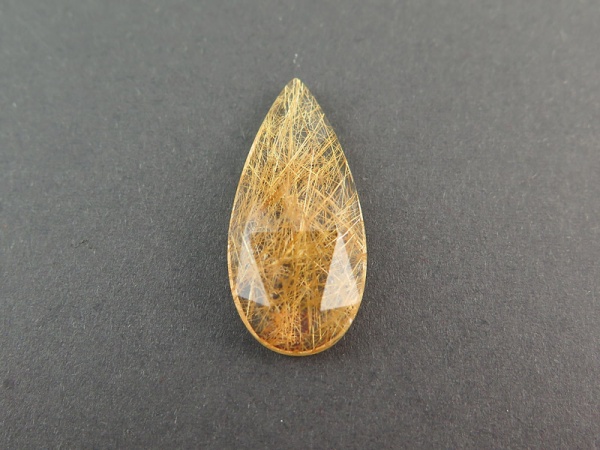 Fair Mined Golden Rutilated Quartz Rose Cut Pear Cabochon 25.5mm