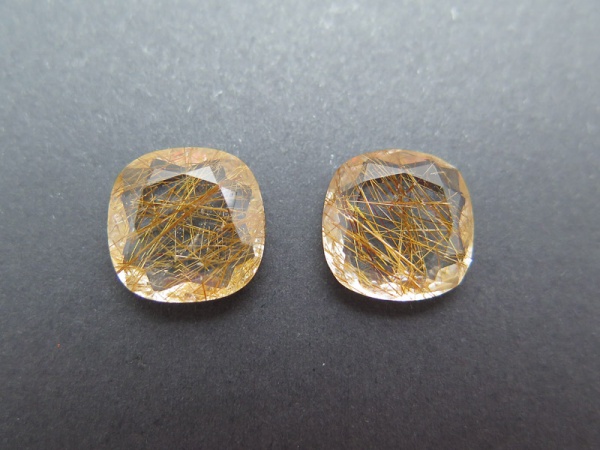 Fair Mined Copper Rutilated Quartz Cushion Gemstone 14.25mm ~ PAIR