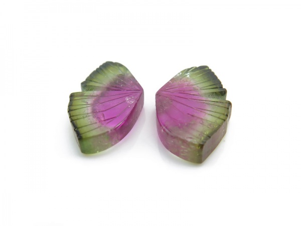 Fair Mined Watermelon Tourmaline Carved Butterfly Slice 18.25mm ~ PAIR