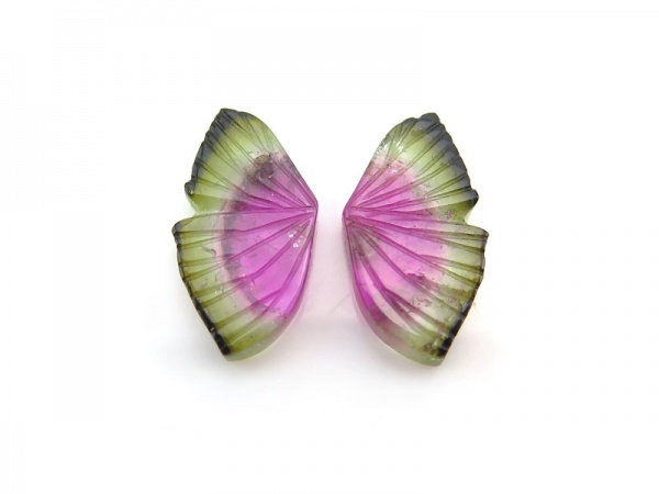 Fair Mined Watermelon Tourmaline Carved Butterfly Slice 18.25mm ~ PAIR