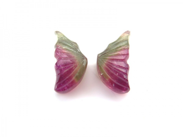 Fair Mined Watermelon Tourmaline Carved Butterfly Slice 12.5mm ~ PAIR