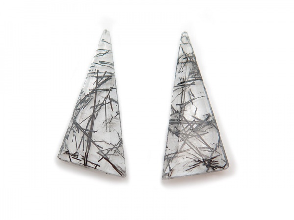 Fairmined Tourmalinated Quartz Freeform Faceted Slice 30mm ~ PAIR
