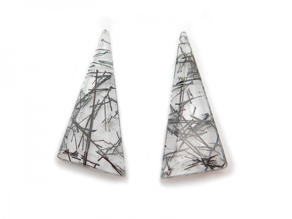 Fair Mined Tourmalinated Quartz Freeform Faceted Slice 30mm ~ PAIR