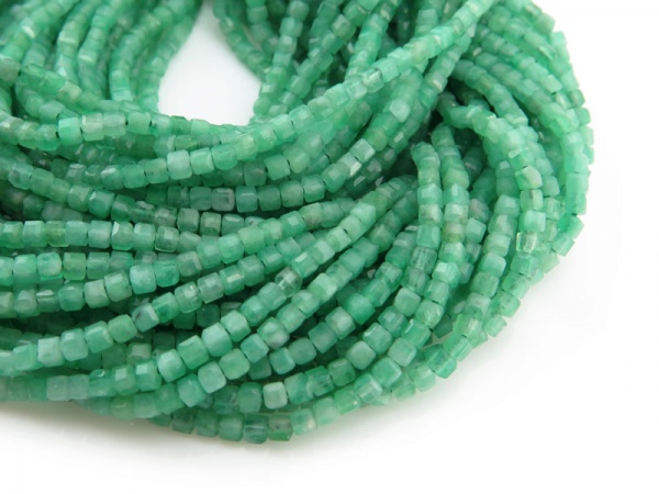 Emerald Micro-Faceted Cube Beads 2mm ~ 12'' Strand