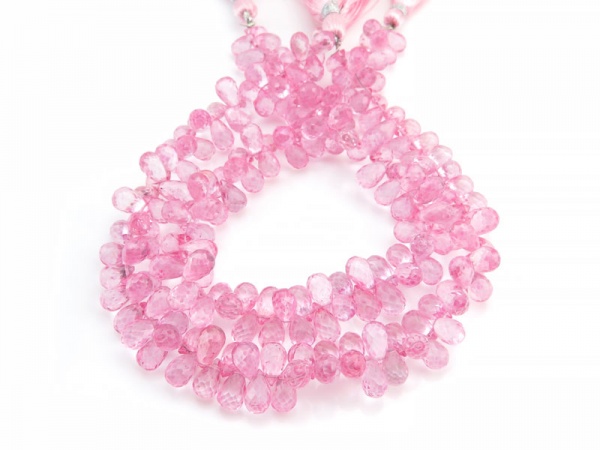 AAA Pink Topaz Micro-Faceted Teardrop Briolettes 7.5-8.5mm ~ 9'' Strand