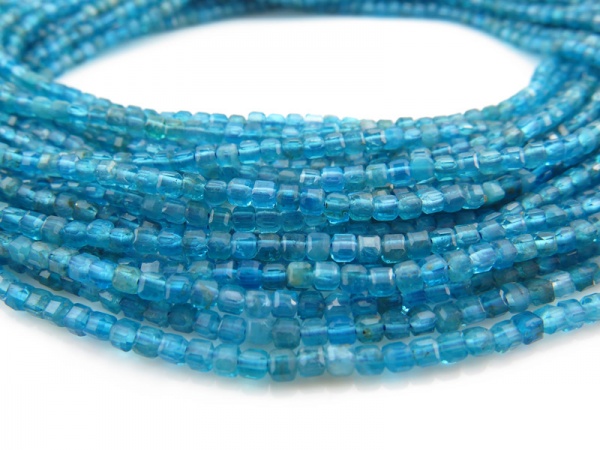 AA Neon Blue Apatite Faceted Cube Beads 2.5mm ~ 15.5'' Strand