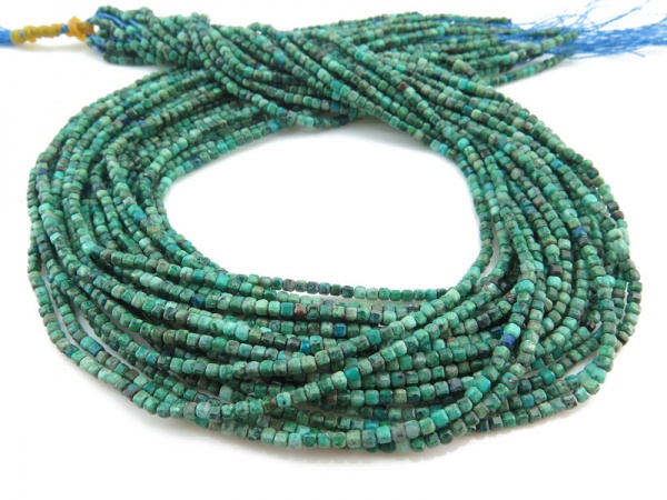 Chrysocolla Faceted Cube Beads 2.5mm ~ 15.5'' Strand