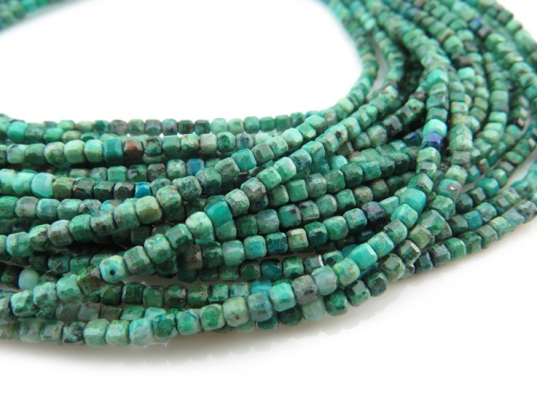 Chrysocolla Faceted Cube Beads 2.5mm ~ 15.5'' Strand