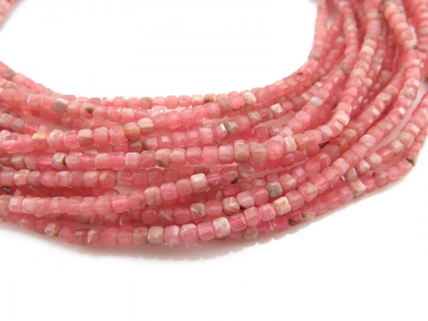 Rhodochrosite Faceted Cube Beads 2.5mm ~ 15.5'' Strand