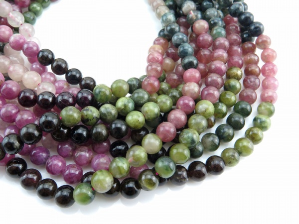 Multi-Tourmaline Smooth Round Beads 6mm ~ 15.5'' Strand