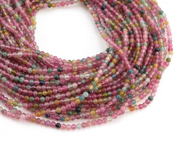 AA Multi-Tourmaline Smooth Round Beads 2.5mm ~ 14.5'' Strand